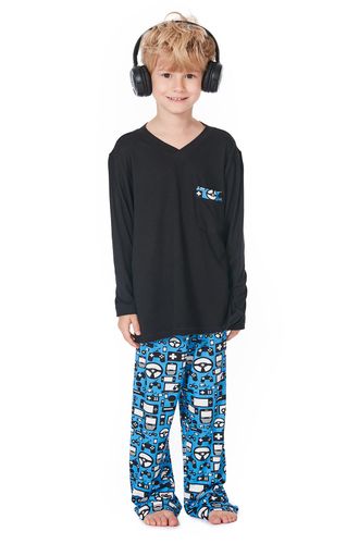 Pijama Longo Malha Gamer Kids Masculino