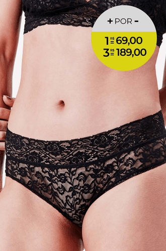 Calcinha Alta Cavada Renda Lace Color