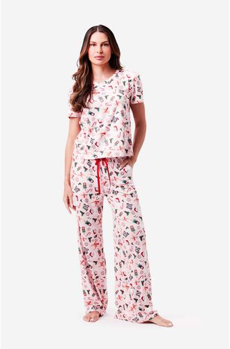 Pijama Longo Manga Curta Malha HoHoHo