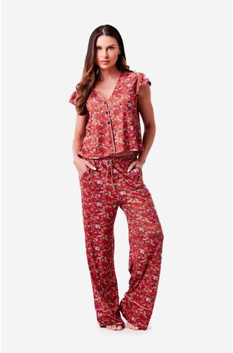 Pijama Longo Manga Curta Botões Malha Lucky