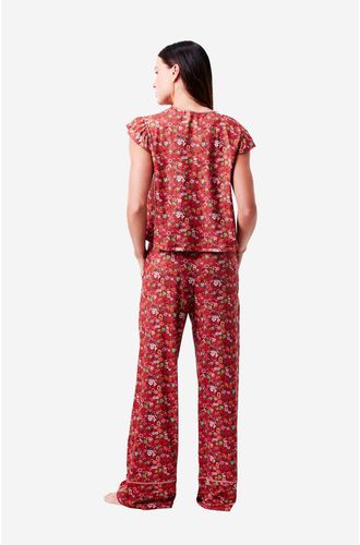 Pijama Longo Manga Curta Botões Malha Lucky