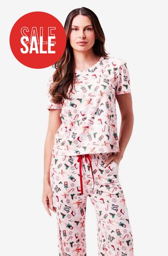 Pijama Longo Manga Curta Malha HoHoHo