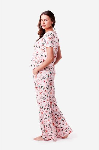 Pijama Longo Manga Curta Malha HoHoHo