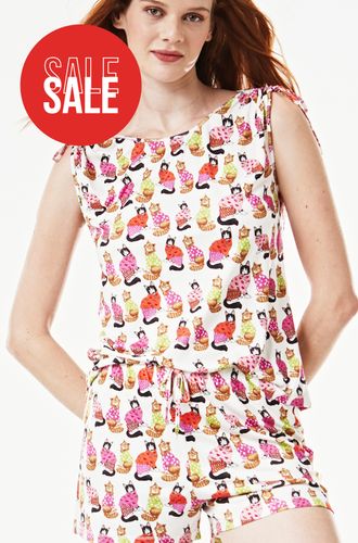 Pijama Curto Regata Malha Cats